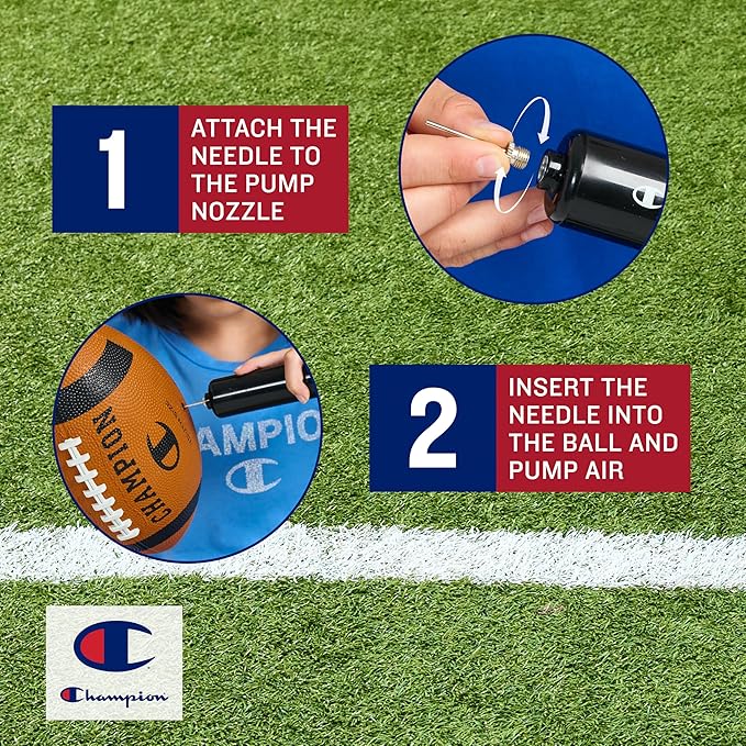 Champion Blitz Football, All-Weather Football, Enhanced Grip, Durable Rubber Cover and Molded Laces, for Outdoor Sports & Training, Includes 6 Ball Pump