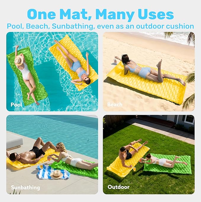 SLOOSH Inflatable Pool Floats Raft,Floating Lounge for Adults,64x32 inch Swimming Mat Pool Mattress with Headrest,2 Pieces Float Air Mat for Summer Water Beach Fun