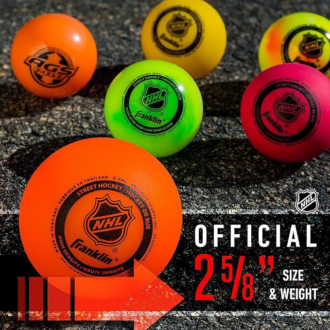 Franklin Sports NHL Street Hockey Balls - No Bounce Outdoor Street + Roller Hockey Balls - Official Size for Youth + Adult Street Hockey - Assorted Colors - 1, 2, 3, and 15 Bulk Packs