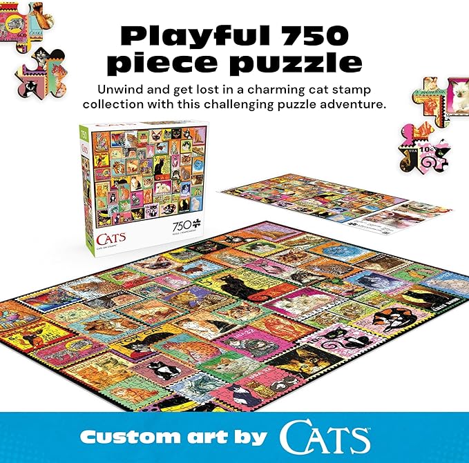 Buffalo Games - Lewis T. Johnson Cats on Stamps 750 Piece Jigsaw Puzzle, Puzzles for Adults 750 Pieces, with Full Color Poster, Made in USA