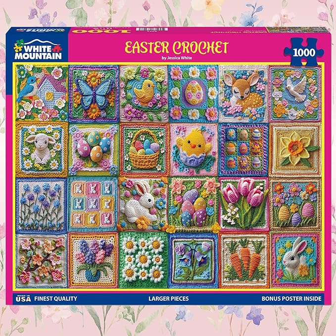 White Mountain 1000 Piece Jigsaw Puzzle Spring Holiday Collage Puzzles with Large Pieces Gift for Adults and Family 24"x30" - Easter Crochet