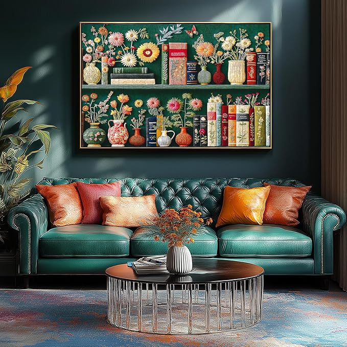 Blueforest 1000 Piece Puzzle for Adults - Vintage Embroidered Bookshelf & Floral Art, 27.5x19.7 Inches Premium Jigsaw Puzzle for Game Nights Relaxation & Home Decor