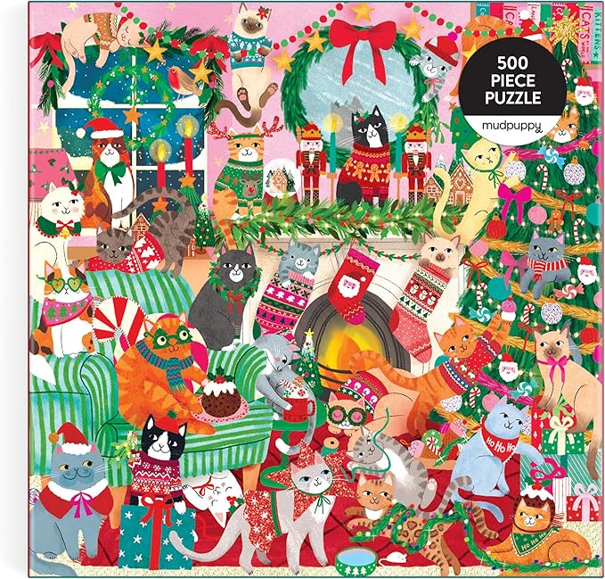 Mudpuppy Merry Catmas! – 500 Piece Family Jigsaw Puzzle with Colorful and Fun Illustrations of Christmas Themed Cats for Children Ages 8 and Up