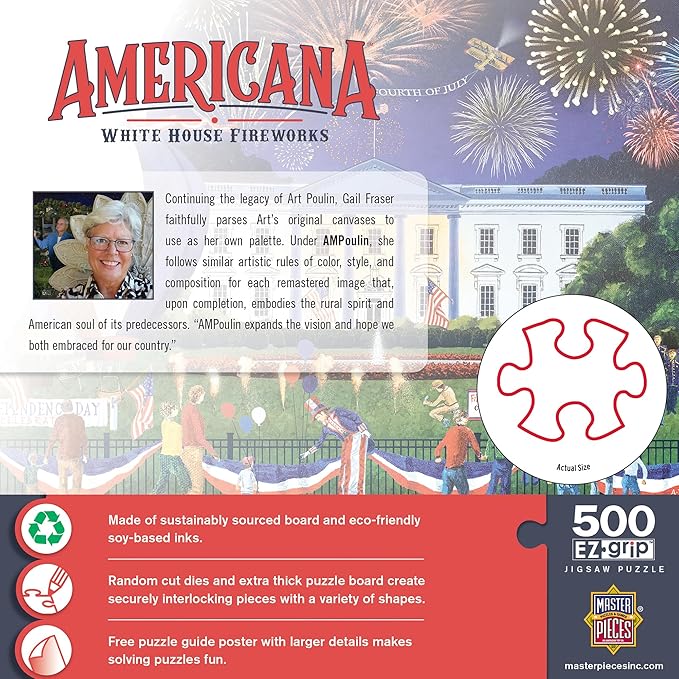 MasterPieces - 500 Piece Jigsaw Puzzle, Large EZ Grip Shapes, White House Fireworks, Fun for Adults, Seniors, Family, Kids, 19.25" x 26.75"