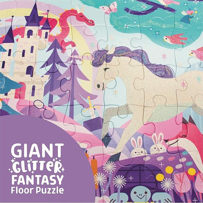 Chuckle & Roar Glitter Fantasy Fun Floor Puzzle – 50 Piece Giant Kids Puzzle, 3 ft x 2 ft, Jumbo Pieces for Preschoolers, Screen-Free Play Ages 3+