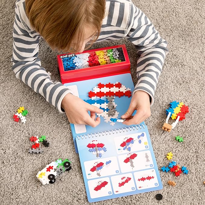 Plus Plus Puzzle By Number Activity Pad, Kids Travel Activities, Interlocking Mini Building Blocks, 3D Puzzle Stem Toy for Kids - Transportation