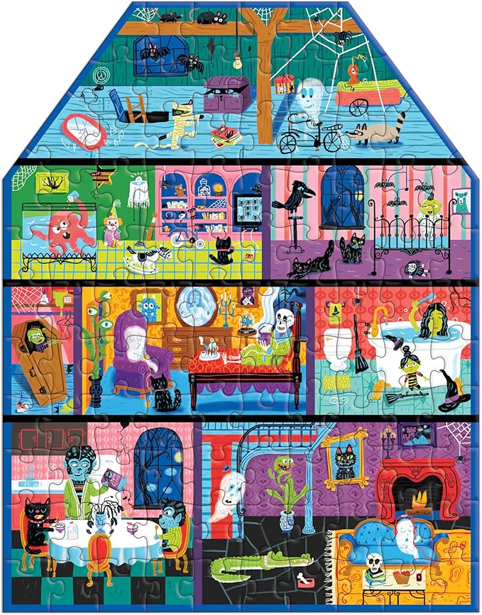 Mudpuppy Spooky House – 100 Piece Unique House Shaped Scene Puzzle with Colorful and Fun Illustrations of A Haunted House for Children Ages 5-8