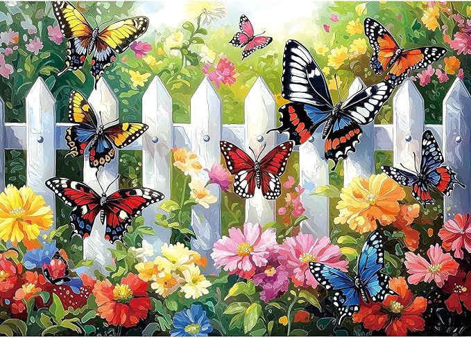Puzzles for Adults 1000 Pieces, Colorful Garden Butterfly Jigsaw Puzzle for Family Decoration, Party Game, Finished Size 27.5" x 19.7"