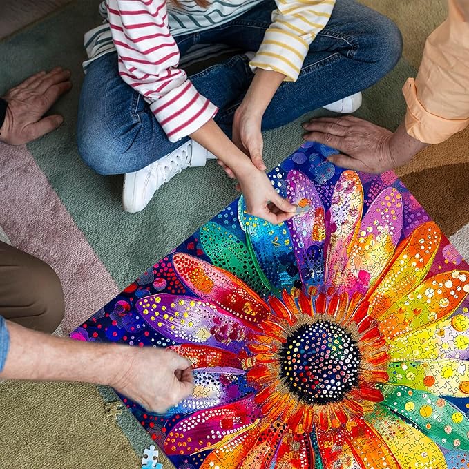 Bgraamiens Puzzle-Colorful Rainbow Pointillisme Gerbera Flower Jigsaw Puzzle 1000 Pieces Puzzles for Adults,Flower Artwork for Adults,Color Challenging Puzzle