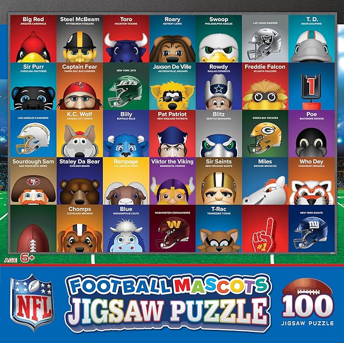 NFL Mascots 100-Piece Puzzle for Kids - Officially Licensed NFL Product - 14"x19"