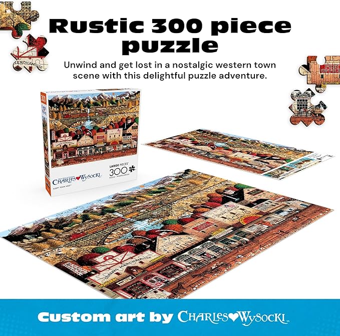 Buffalo Games Oversize Puzzle – Sleepy Town West by Charles Wysocki – 300-Piece Large Jigsaw Puzzle for Adults, Full Color Poster, Made in USA