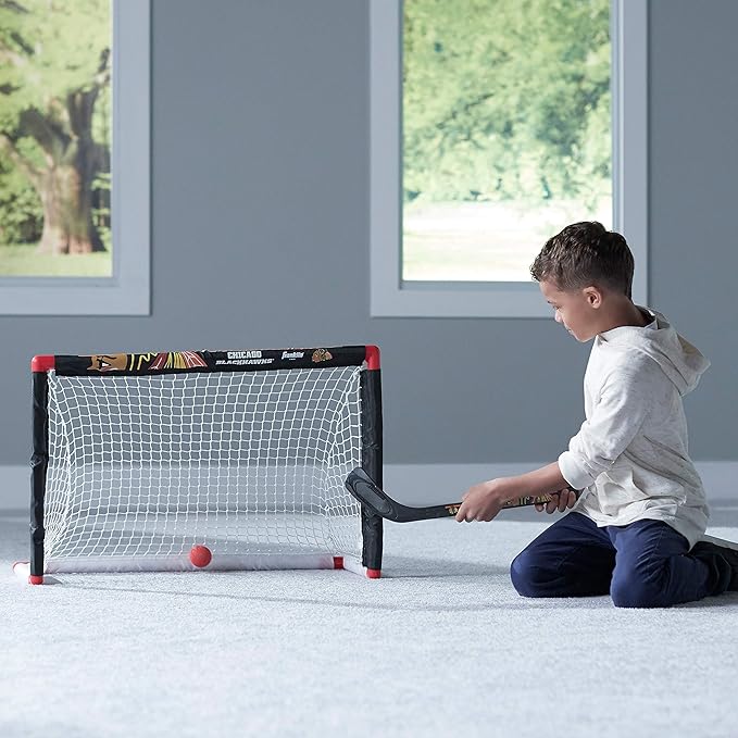 Franklin Sports NHL Mini Hockey Set - Kids Indoor Knee Hockey Goal, Ball, + 2 Stick Combo - Youth Team Indoor Toy Set - Official - Ages 3+