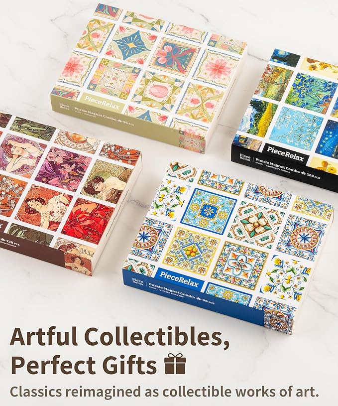 PieceRelax Magnet Puzzle for Adults 128 Pieces - Alphonse Mucha - The Precious Stones Unique Gift & Home Décor with Plastic Jigsaw Puzzle [D1599]