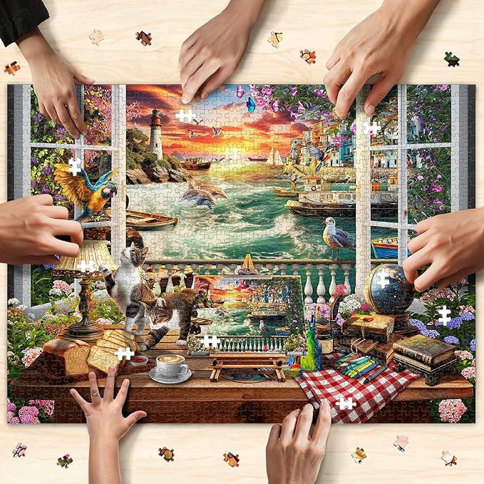 1000-Piece Puzzle for Adults - Relaxing Jigsaw Puzzle for Adults, Fun and Challenging Jigsaw Puzzles, Seaview by The Window Puzzle, 26.65 x 19.25 in