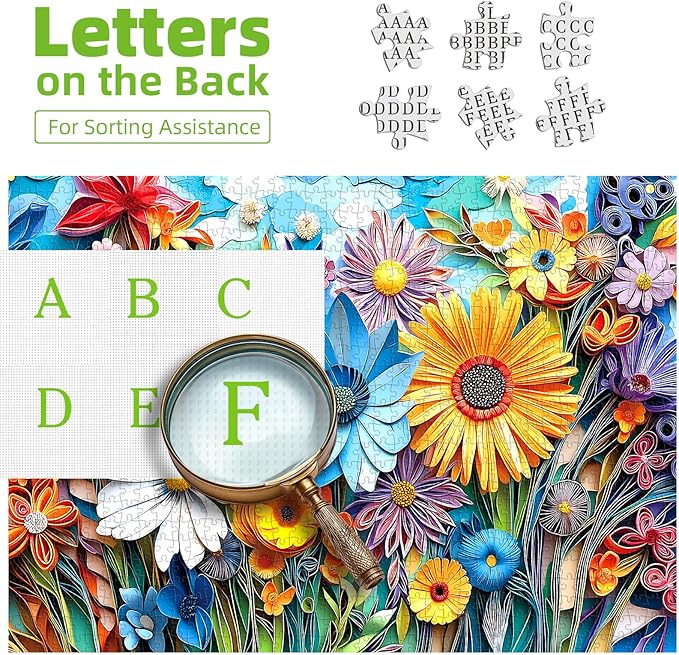 MINIWAN 500 Piece Puzzles for Adults - Vibrant Quilled Paper Art Floral Jigsaw Puzzle, 23x15 Inches with Unique Shaped Pieces for Relaxation & Home Wall Decor