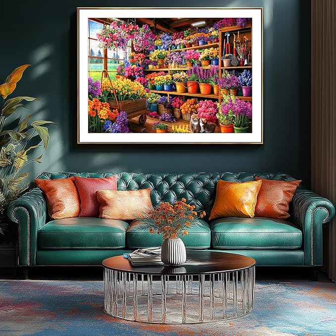 500 Piece Puzzle for Adults, Jigsaw Puzzles with Colorful Flower Garden Shed Scene with Cats, Funny Puzzle, Perfectly Fitting Pieces, Home Decor Birthday Party Gift for Adults Seniors 23"x15"