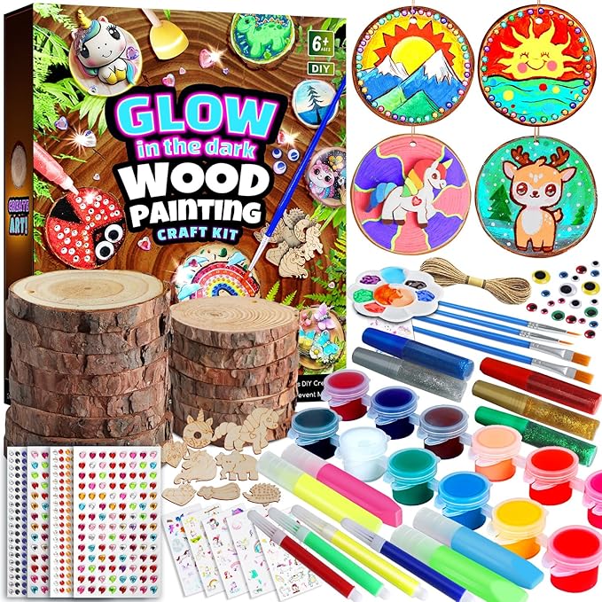 EPUMP Wood Painting Kit for Girls 8-12: Glow in The Dark Wood Arts and Crafts Supplies Kit for Kids 6-8 - Creative Paint Drawing Toys Easter Gifts for 6 7 8 9 10 11 12 Year Old