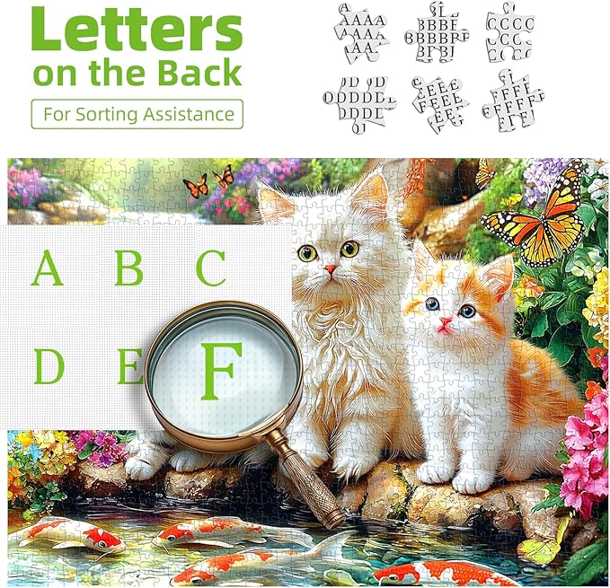 500 Pieces Puzzles for Adults, 500 Pieces Puzzles Cats and Koi Pond, Animal Pet Lover Jigsaw Puzzle for Adults Challenging Perfect for Game Nights (27.5"x19.7")