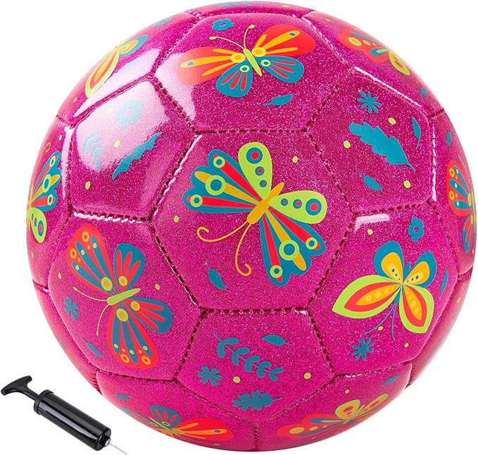 Richball Size 3 Soccer Ball Girls, Pink Kids Soccer Ball, Outdoor Activity for Toddlers Age 1-3 3-6, Christmas Birthday Present for Boys Pink Butterfly
