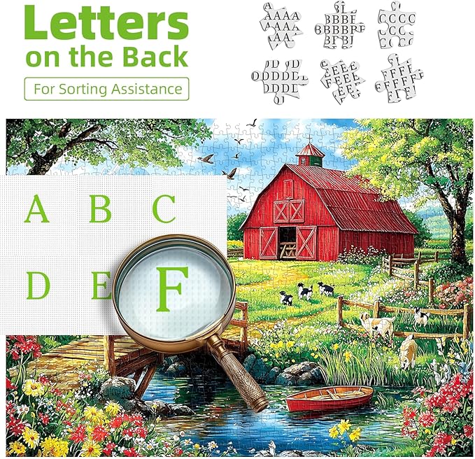 Puzzle for Adults 500 Pieces, Farm Scene Jigsaw Puzzle - Mountain Landscape with Red Barn for Family, Adults, Party Game, Finished Size 23" x 15"