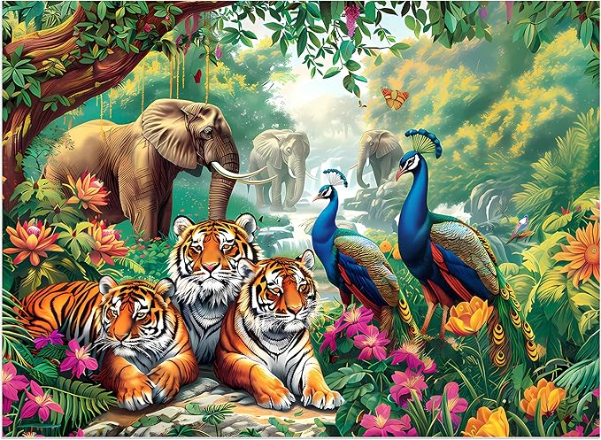 Jigsaw Puzzles for Adults 500 Pieces Puzzle Elephant Tiger Puzzle for Adults Elderly Puzzles Peacock Animal Puzzle 500, Home Decor Gift Family Game for Men Women Elders Seniors (20.5"x15")