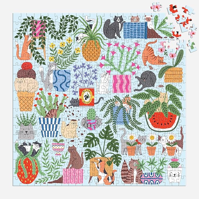 Galison Cats in The Houseplants – 500 Piece Jigsaw Puzzle Featuring Beautiful Artwork of Cats Nestled Amongst Houseplants