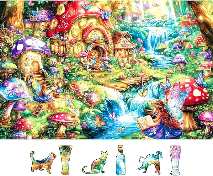 Dreamy Mushroom Valley 500 Piece Puzzle for Adults, Fun Puzzles for Adults 500 Pieces with HD Print & Poster, 23" X 15" Dust Free, for Gifts Halloween Christmas Family Games Lovers