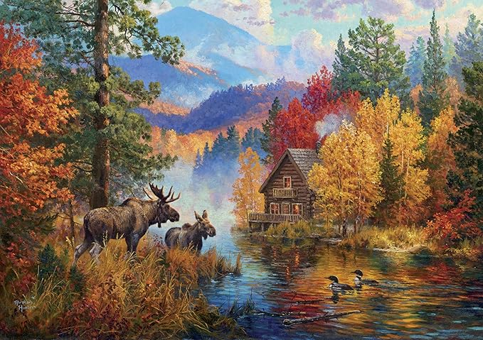 Buffalo Games – 500 Piece Jigsaw Puzzle - Adirondack Lake - Abraham Hunter - Premium Gold Collection Giftable Puzzle for Adults – Precision-Cut Pieces