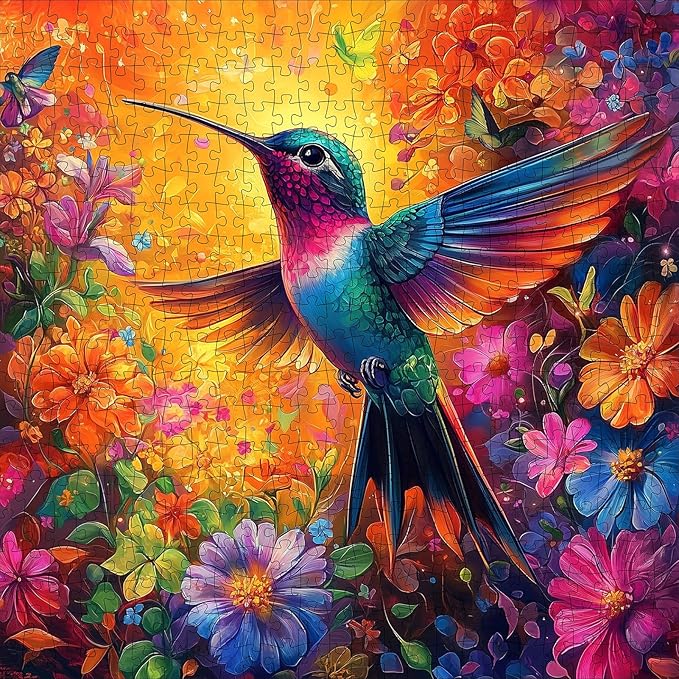 Hummingbird Puzzles for Adults 500 Pieces - Vibrant Flower Humming Bird Jigsaw Puzzles, Beautiful Hummingbird Floral Puzzle with Letters on Back, Challenging Hard Difficult Bird Art Puzzle Games Gift