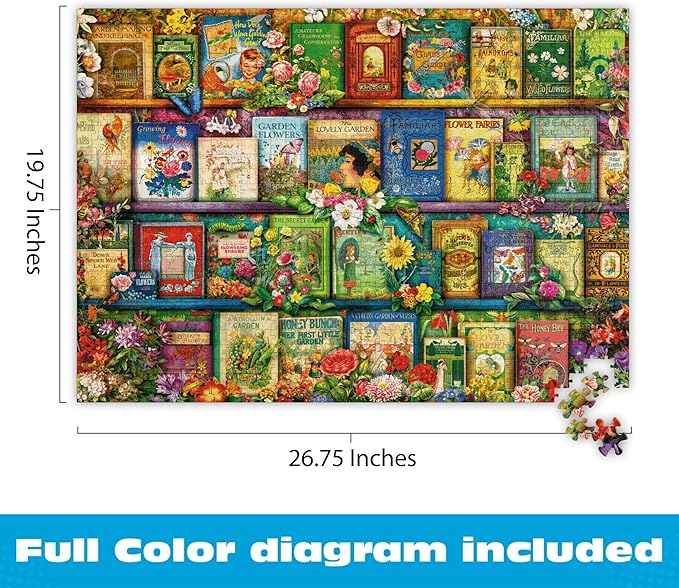 Buffalo Games - Aimee Stewart - Vintage Summer Books - 1000 Piece Jigsaw Puzzle for Adults, Colorful Library Puzzle, Vibrant Florals, Challenging Fun, Finished Size 26.75 x 19.75