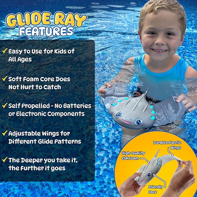 Swimming Pool Toys for Kids: Stingray Pool Torpedo Swim Toy - Self Propelled Water Toy Glides Underwater - Best Water Games & Outdoor Gifts for Boys & Girls - Diving Toys For Kids Ages 5 6 7 8 9 10 +