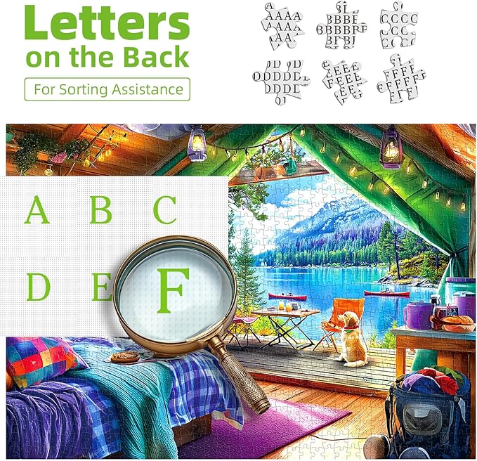 500 Piece Jigsaw Puzzles for Adults Lake View Cabin Camping with Dog Difficult Challenging Puzzles for Adults 500 Pieces for Family Fun Party Game Gifts Decoration (23 x 15 Inch)