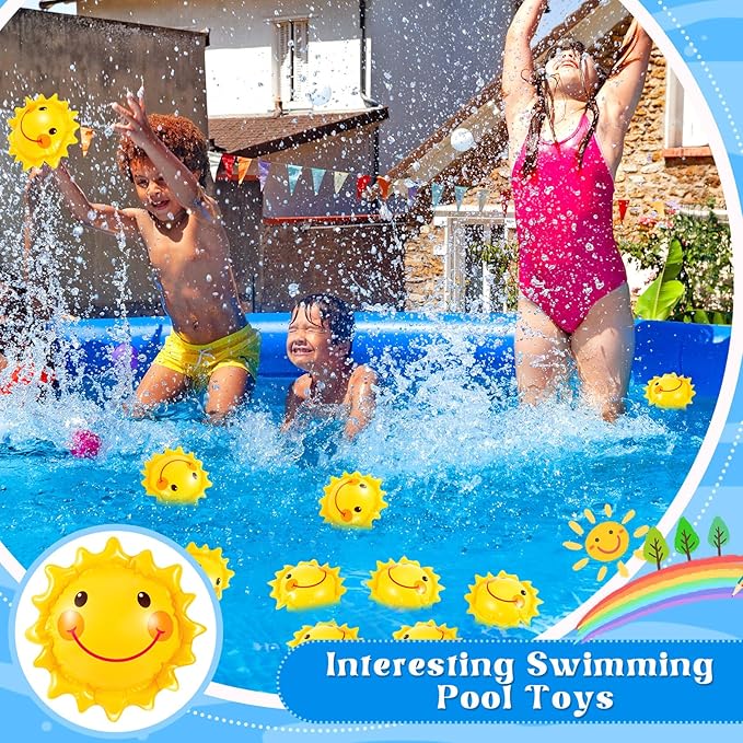 Jexine 24 Pcs Inflatable Beach Balls for Kids Beach Balls for Summer Pool Games Kids Birthday Pool Party Supplies(5 Inch, Sun)