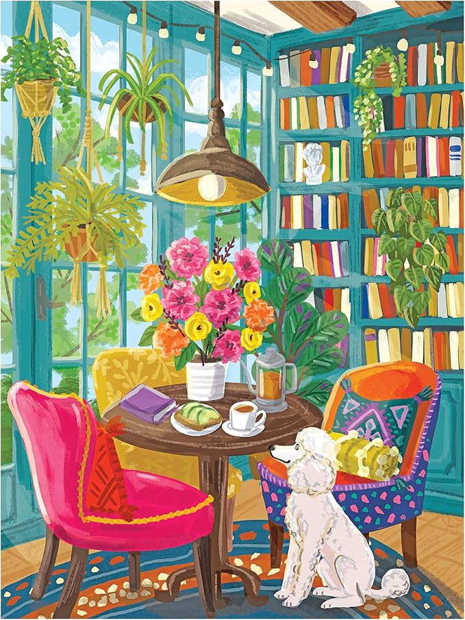 RoseArt - Olivia Gibbs - Home Library 300 Piece Jigsaw Puzzle - Cozy Books and Reading Nook Scene for Relaxing Fun – Adult Puzzle – Finished Size Approx. 18" x 24", Made in USA