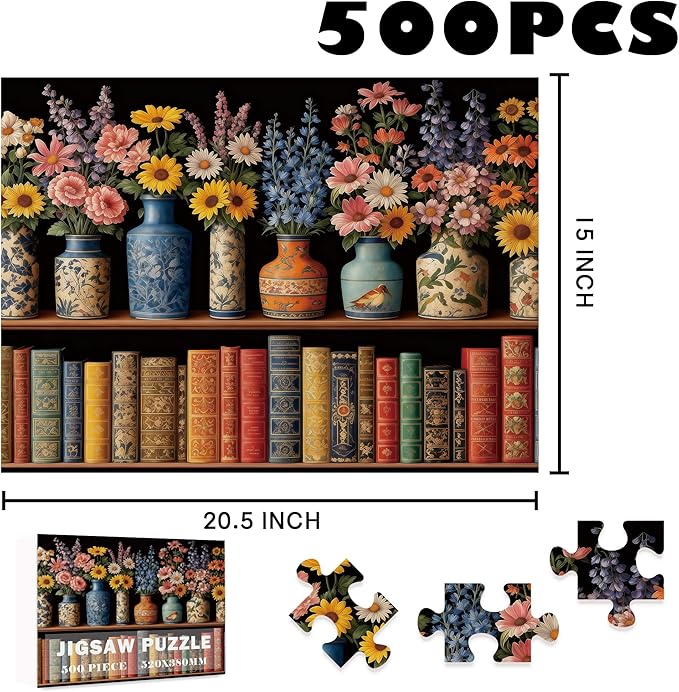 Puzzles for Adults 500 Pieces, Vintage Flower Book Puzzle, Wildflower Pages Jigsaw Puzzle,Finished Size 20.5"x15"