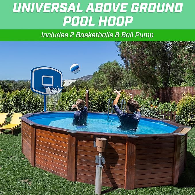 GoSports Splash Hoop UP Above Ground Pool Hoop Basketball Game with 2 Pool Basketballs and Pump