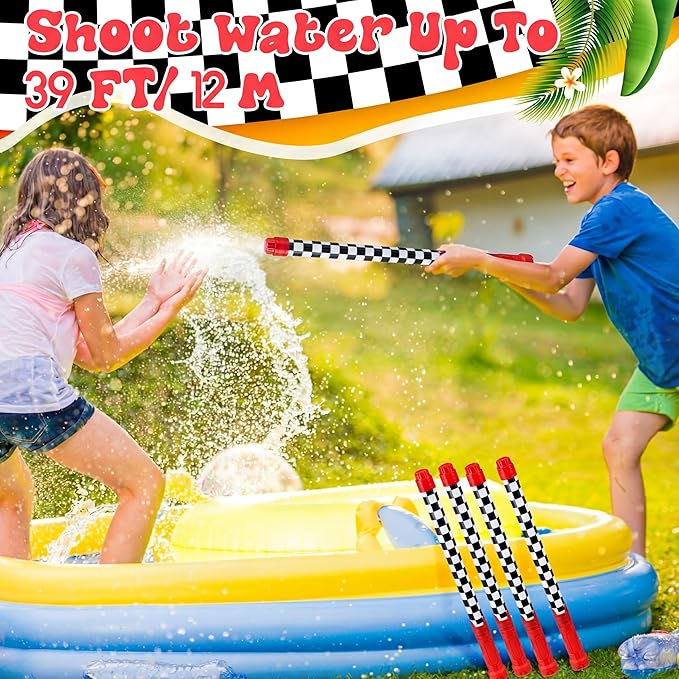 6 Pcs Race Car Party Favors for Kids Water Guns Bulk 15.75" Black and White Checkered Water Squirters Blaster Shooters for Adult Summer Swimming Pool Beach Birthday Gifts Supplies