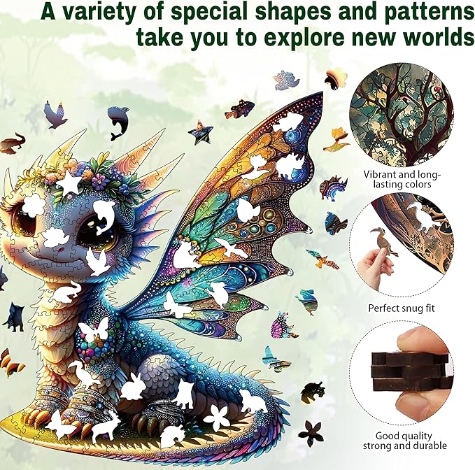Wooden Puzzles for Adults, Dragon Wooden Puzzles 200 Pieces, Irregular Animals Fun Puzzles for Adults