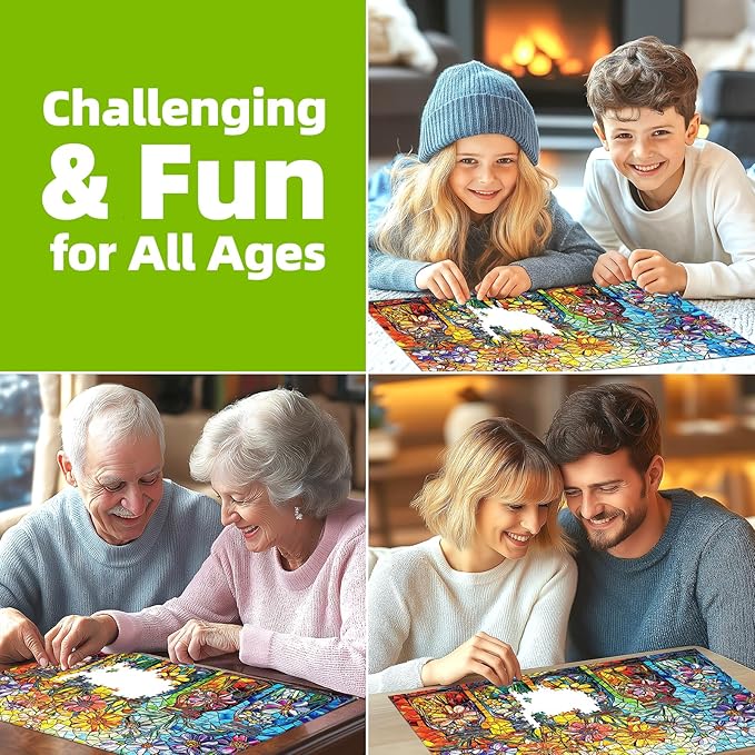 Puzzles for Adults 1000 Pieces, Stained Glass Wildflowers, Colorful Mosaic Jigsaw Puzzle 1000 Pieces, Challenging Puzzles for Adults Art Wall Decor for Family Games Gift, 27.5 x 19.7 inch