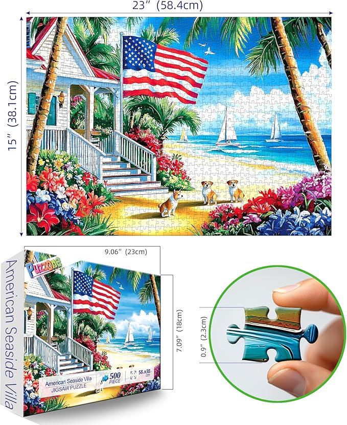 500 Piece Puzzles for Adults Seaside Retreat Villa Cottage - Beach House Jigsaw Puzzles for Adults Challenging Game for Home Decor, Party, Gifts, Finished Size 23" x 15"