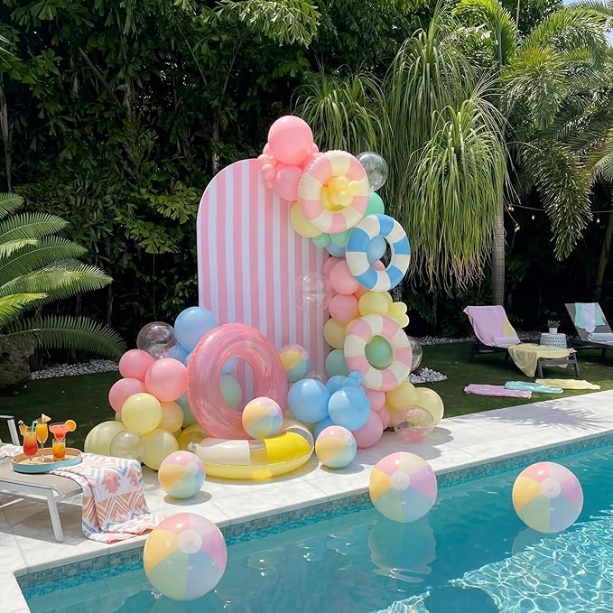 12 Pcs Pastel Inflatable Beach Balls Bulk Pastel Color Jumbo Big Beach Balls Baby Shower Birthday Summer Swimming Party Decorations Favor Water Games(18 Inch,Macaron Color)