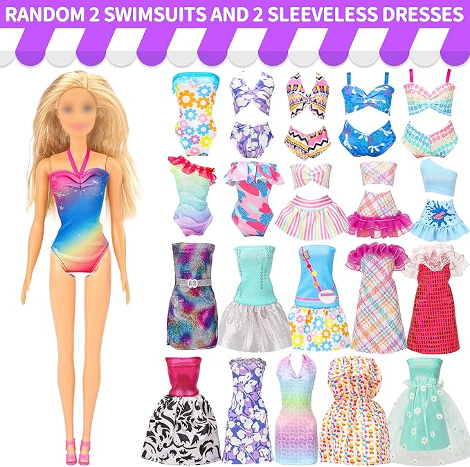 Style Shine 70 Pcs Doll Clothes and Accessories,2 Wedding Gown 6 Fashion Dresses 2 Set Casual Outfits 1 Top 1 Pant Bikini 1 Swimsuit,20 Hanger 10 Shoe 27 Accessories Toys for Girls Kids Birthday Gift