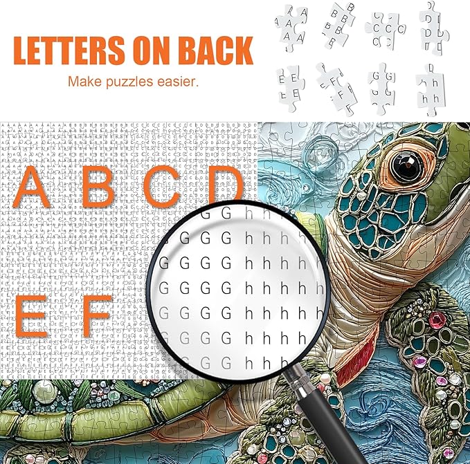 Sea Turtle Puzzles for Adults 500 Pieces, Beautiful Diamonds Flower Sea Animal Jigsaw Puzzle with Letters on Back, Impossible Hard Difficult Art Puzzles, Fun Challenging Embroidery Family Puzzle Game