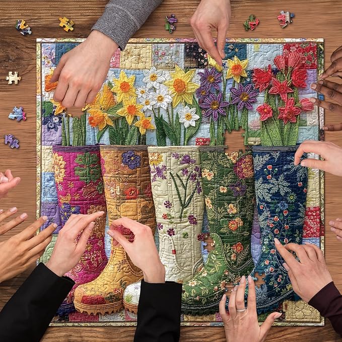Colorful Flower Boots Puzzles for Adults 1000 Pieces, Plant Floral Boot Garden Jigsaw Puzzle, Blooming Boots Aesthetic Art Puzzle, Hard Challenging Puzzles for Adults