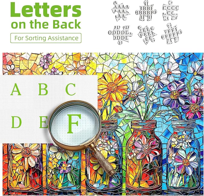 Puzzles for Adults 1000 Pieces, Stained Glass Wildflowers, Colorful Mosaic Jigsaw Puzzle 1000 Pieces, Challenging Puzzles for Adults Art Wall Decor for Family Games Gift, 27.5 x 19.7 inch