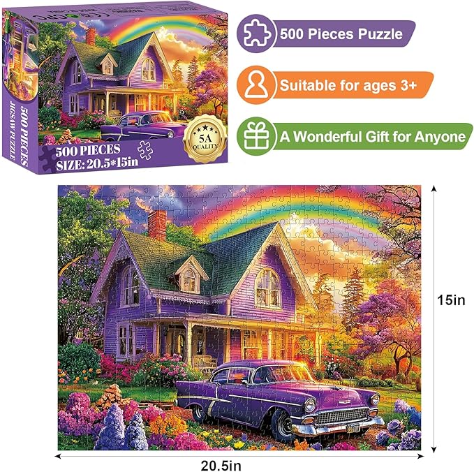500 Piece Puzzle for Adults - City at Dusk Puzzles| Recycled Cardboard Car Jigsaw Puzzles | Challenging Family Activity Great Gift Idea for Family Friends | Difficult Puzzle Size 20.5X 15 in