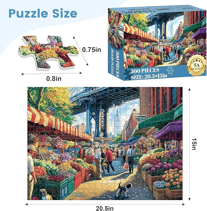 500 Pieces Landscape Puzzles for Adults, Flowers Puzzle for Adults, City Puzzle 500 Pieces, Gift for Birthday, Home Decor, Fun for Entertainment(20.5 * 15 in)