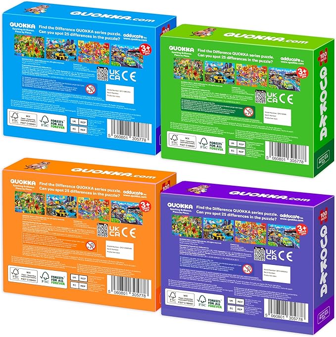 QUOKKA 100 Piece Puzzles for Kids Ages 4-6 – 4 Puzzles for Kids Ages 6-8 – Search and Find Animals and Construction Vehicles Kid Activities for 8-10 yo – Toddler Learning Toy Game Gift for Boys 5-8