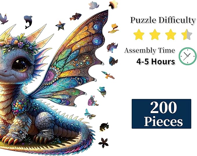 Wooden Puzzles for Adults, Dragon Wooden Puzzles 200 Pieces, Irregular Animals Fun Puzzles for Adults