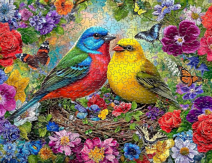 Springbok Spring Birds Serenade 500 Piece Jigsaw Puzzle for Adults - Poster Now Included - Colorful Bird Puzzle - Unique Cut Pieces - Made in USA